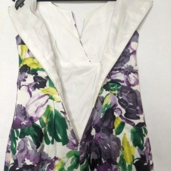 Adrianna Papell Dress 6 Medium Purple Floral Dress Sleeveless Ruched Sheath Text - Picture 8 of 9